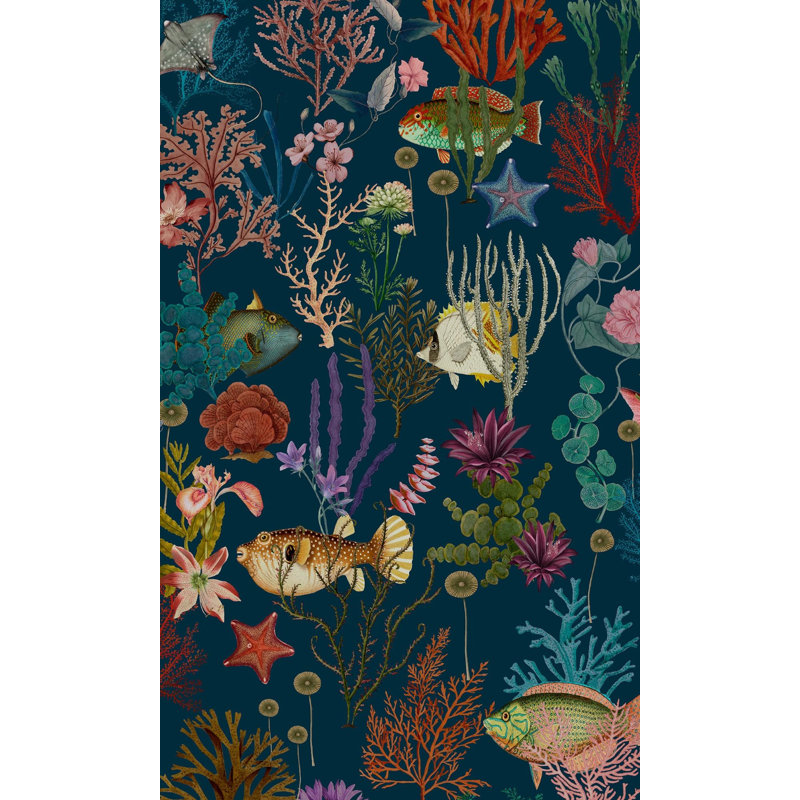 Rouleau de papier peint texturé L 33 pi x l 21 po Botanical, Bleu marine