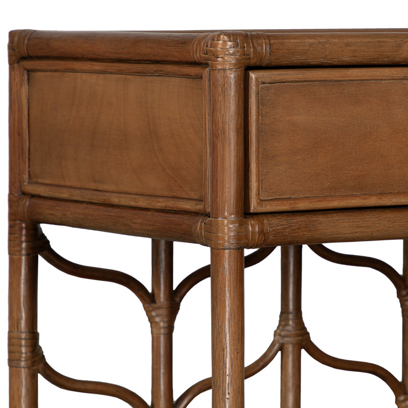 Ivy 28'' W Bamboo / Rattan Nightstand, Golden Mahogany