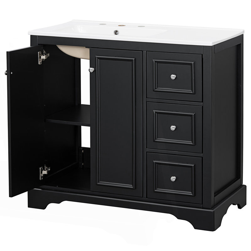 Meuble-lavabo transitionnel avec lavabo en céramique, Noir