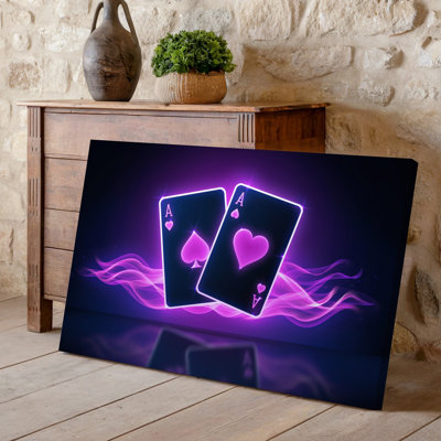 Canvas A Striking Composition Featuring Two Glowing Playing Cards The Ace Wall Art Of Spades And Ace Of Hearts Set Against A Dark Canvas Wall Art