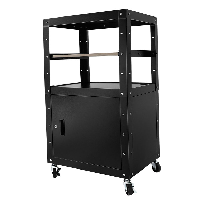 Steel Large AV Cart Adjustable Height Cart with Locking Cabinet