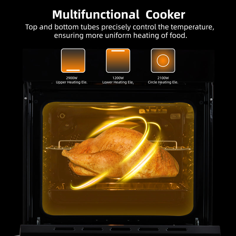 24" Built-in Electric Ovens, Single Wall Oven with 8 Cooking Modes, 108 Smart Menus, 2.5 Cu.f Convection Built-in Oven, Stainless Steel, Touch & Mechanical Knob Controls, Timer, Safety Lock, 3000W240V