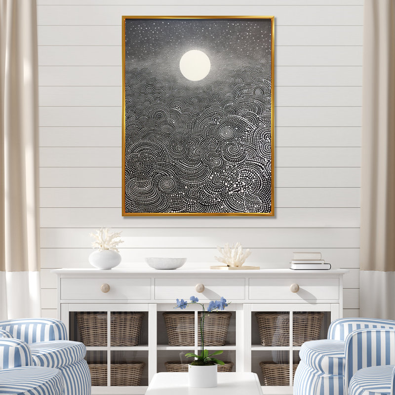 «Gray Abstract Full Moon Landscape», reproduction sur toile, H 40 po x l 30 po x P 1,5 po, Cadre flottant doré
