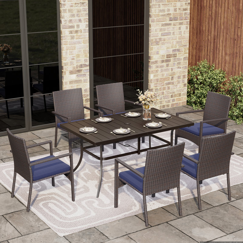 Salem 6 - Person Patio Dining Set with Rectangular Table , Cushions Included