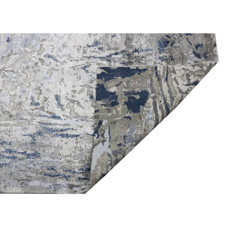 Hand Knotted Abstract Area Rug in Blue, Runner 4' x 10'
