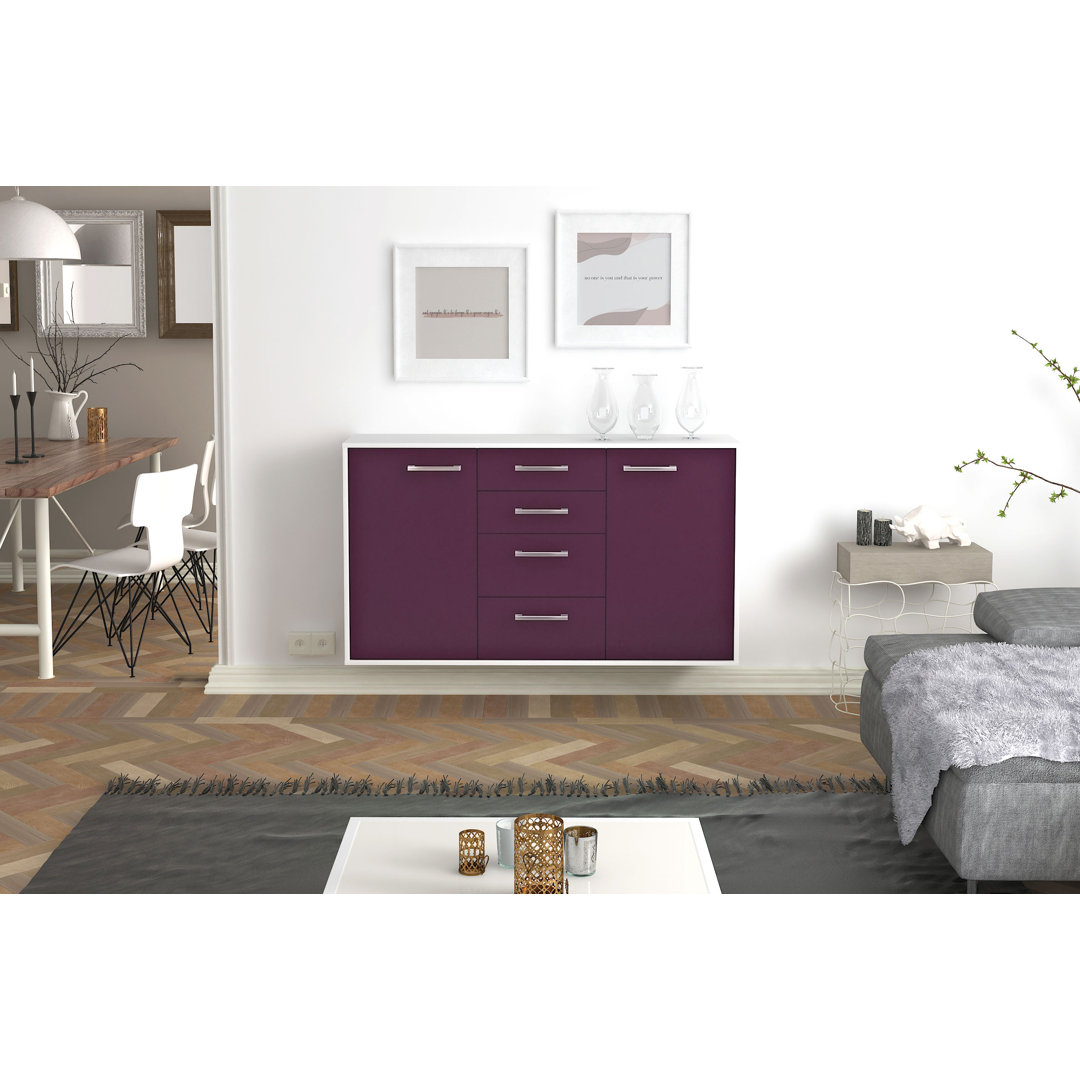 Sideboard Myrlen, Farbe: Schwarz/Weiß, Fliegend/Metallgriffe, Größe: 136x79x35 cm