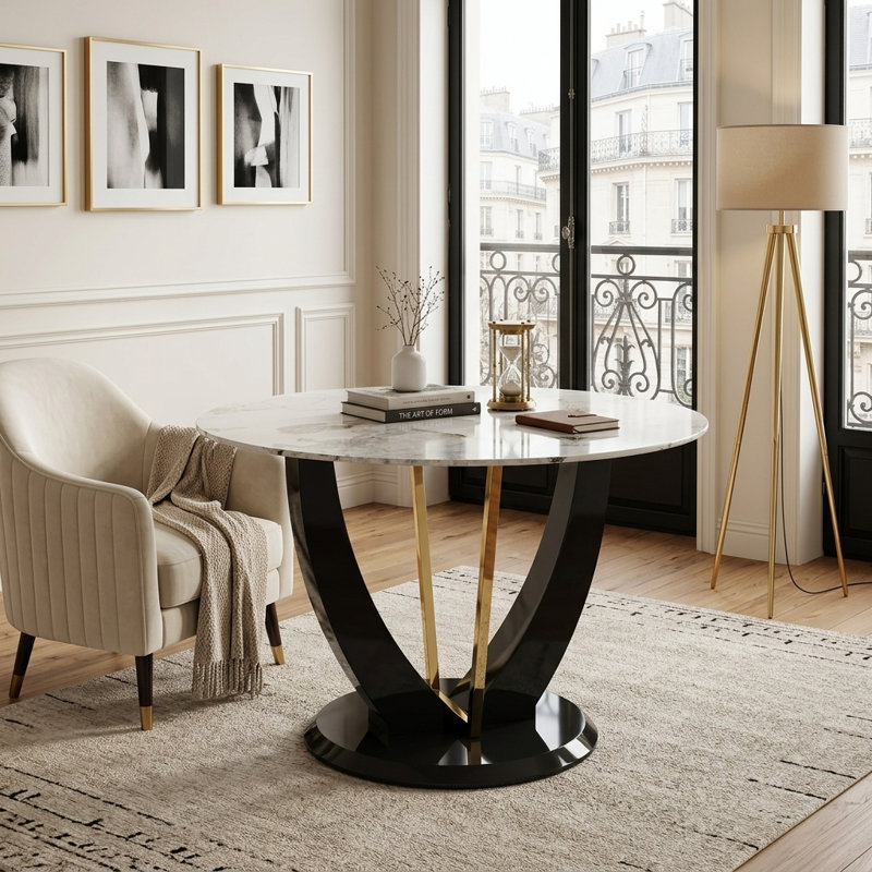 Table de salle à manger ronde Contemporary, Blanc / Gris, H 30 po x L 42 po x l 42 po