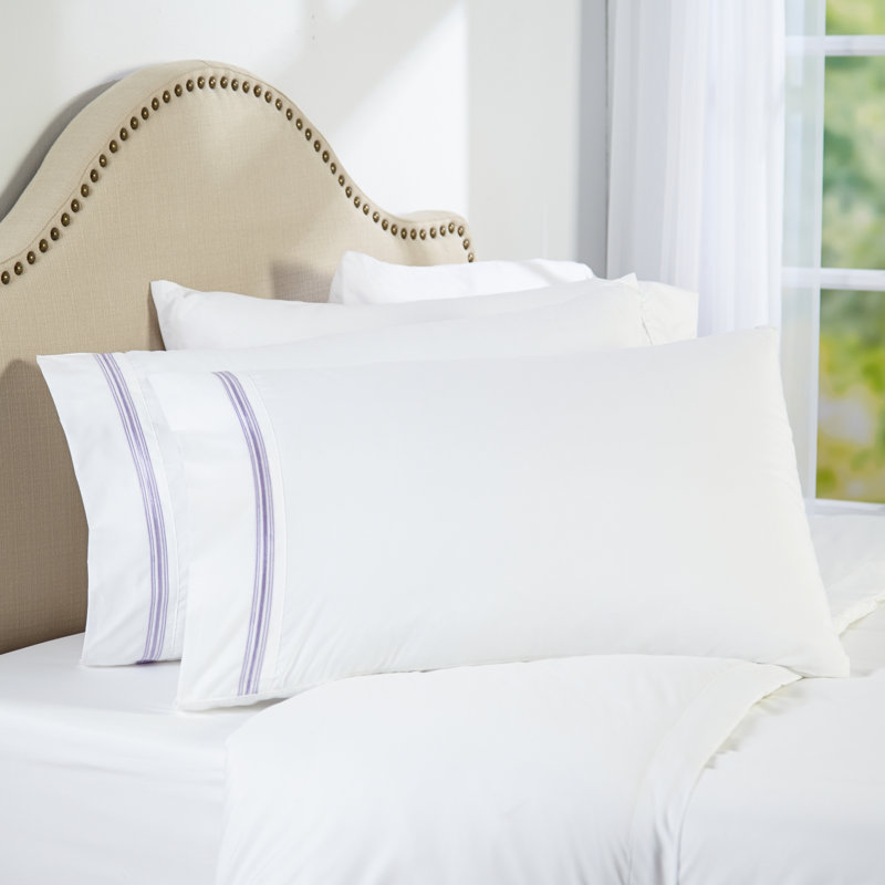  Ensemble de draps en percale en microfibre à rayures satinées 1800, Lavande, Taie d'oreiller pour très grand lit californien