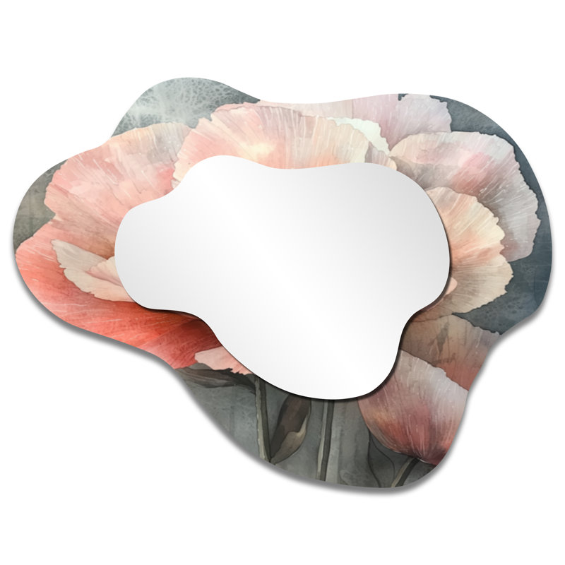 Pivoine rose délavé dansant sur pierre - miroir mural décoratif coquelicots, miroir de coiffeuse traditionnel, imprimé sur métal