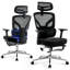 Chaise de bureau ergonomique, chaise de bureau d'ordinateur confortable avec appui-tête rembourré réglable, soutien lombaire confortable-130632887
