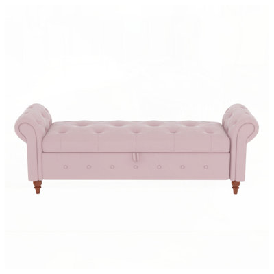 Conring Tufted Storage Bench, Upholstered Storage Ottoman Bench, Rolled Arm Window Bench