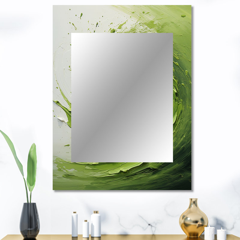 Green And White Whsipering Abstract Spiral II - Abstract Spirals Unique Wall Mirror, Green Mirror, Printed Metal Art