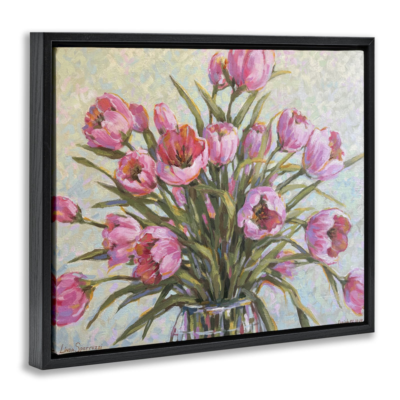 «New Blooms Tulip», peinture par Floater, Cadre flottant noir de jais, H 17 po x l 21 po