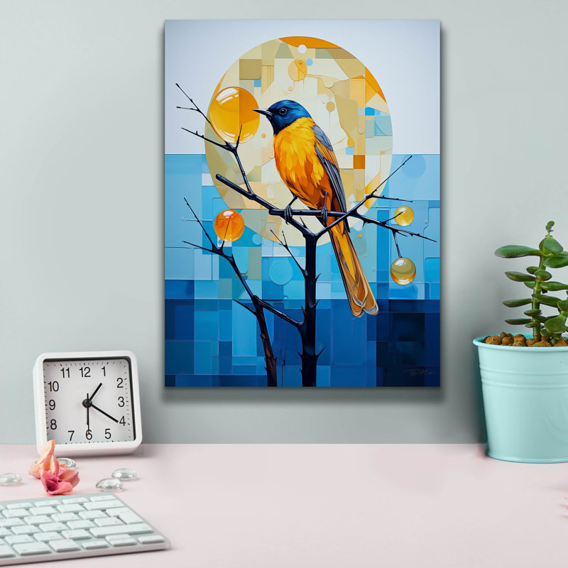 Toile épique «Blue and Yellow Bird» par Momart, 26 po x 30 po, H 16 po x l 12 po x P 0,75 po