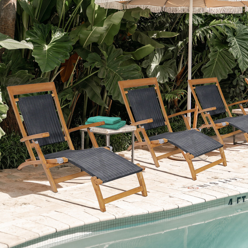 Narmada Outdoor Teak Chaise Lounge, Black
