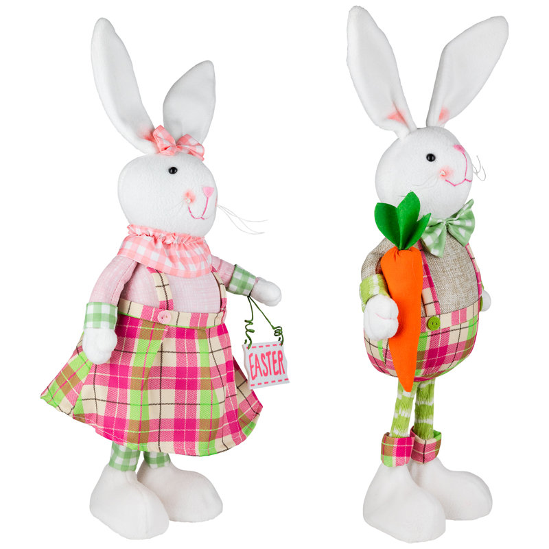 Figurines de lapin en forme de lapin avec décorations printanières de printemps - 19 po - rose et vert - ensemble de 2