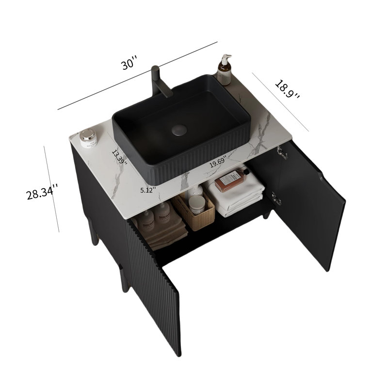 30'' Single Bathroom Vanity with Top, Black, Black