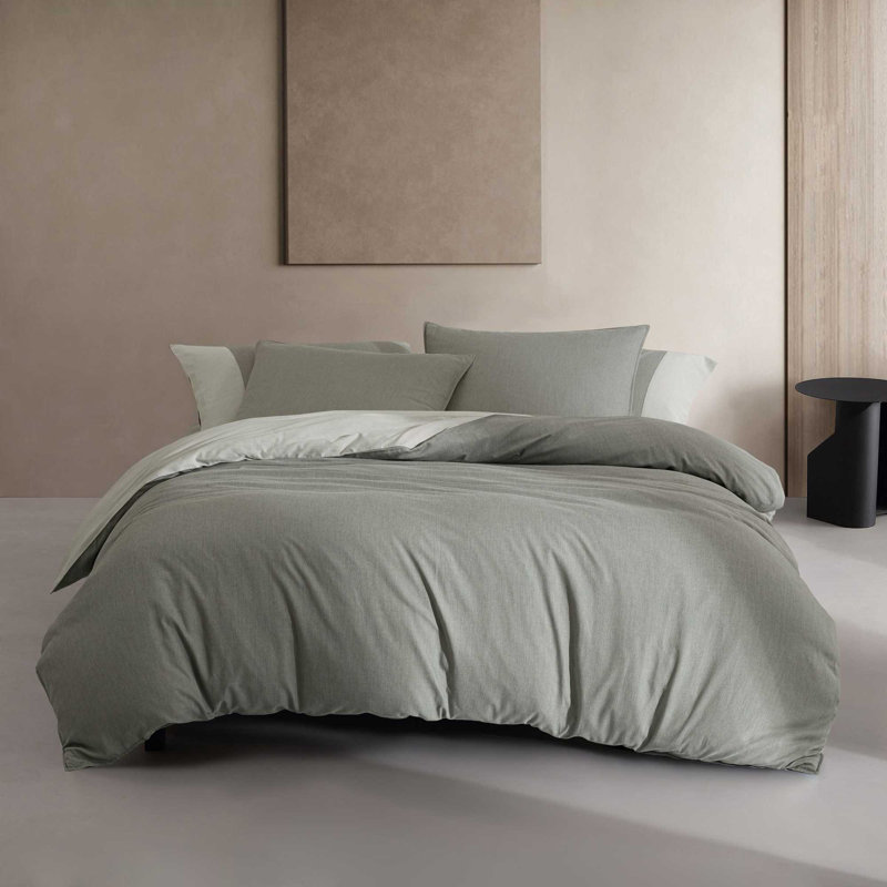 Ensemble de housse de couette réversible Calvin Klein Contrast Weave, Housse de couette pour grand lit et 2 taies décor, Vert