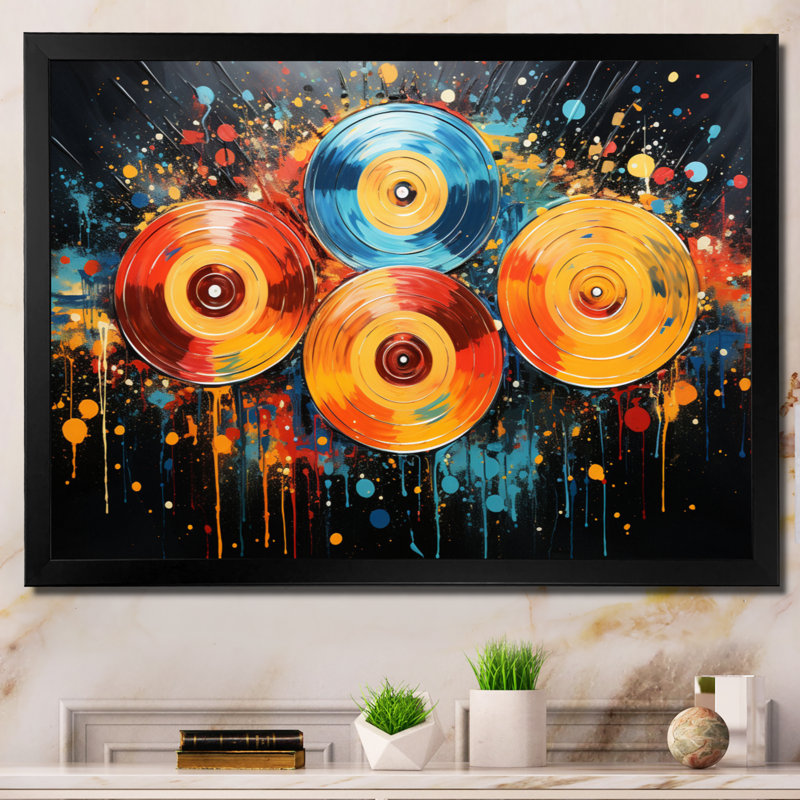 Disque vinyle, rainure rétro I sur toile, H 24 po x l 32 po x P 1 po, Cadre photo noir simple