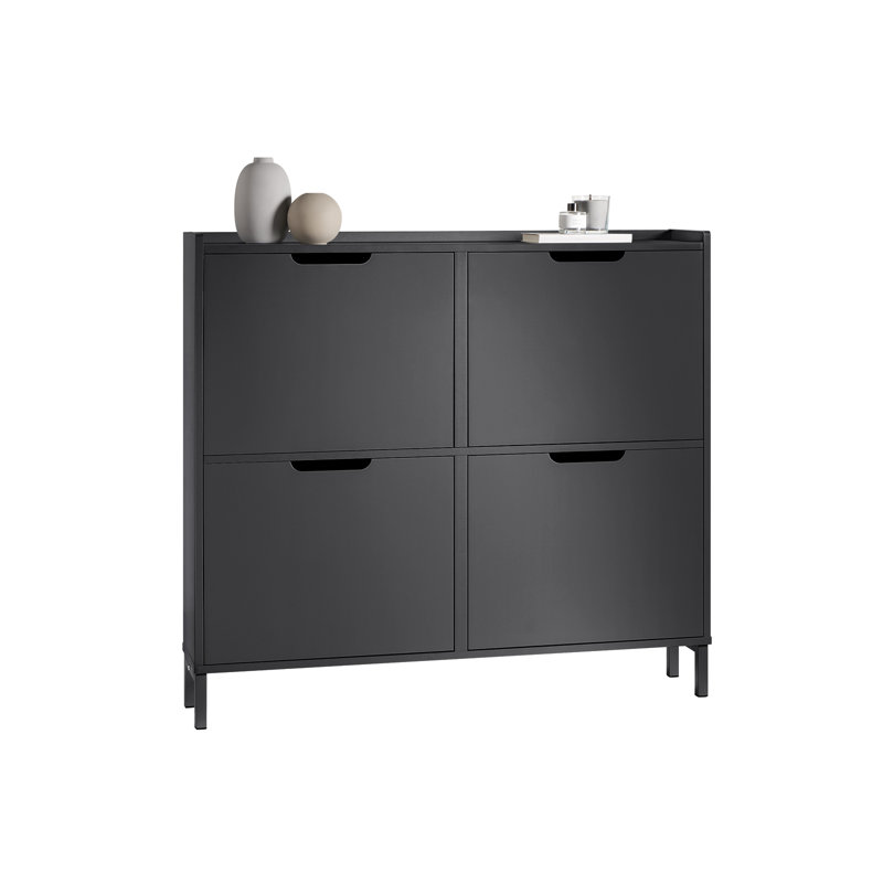 Shoe Cabinet with 4 Flip-Drawers Thin Narrow Shoe Rack Slim Shoe Storage Organiazer for Entryway, Hallway, Black, Black