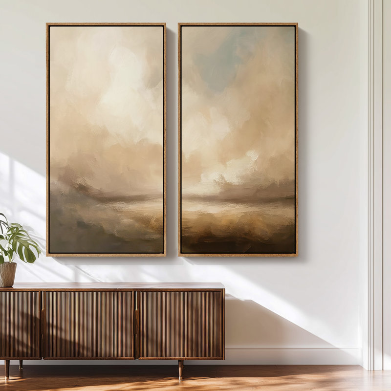 «Brown Cloudscape Horizon Glow», ensemble de 2 reproductions d'art murales encadrées sur toile 60 po x 30 po x 2 pièces
