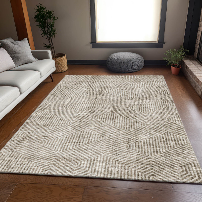 Premium Machine Washable Prisco Taupe Rug, Rectangle 8' x 10'