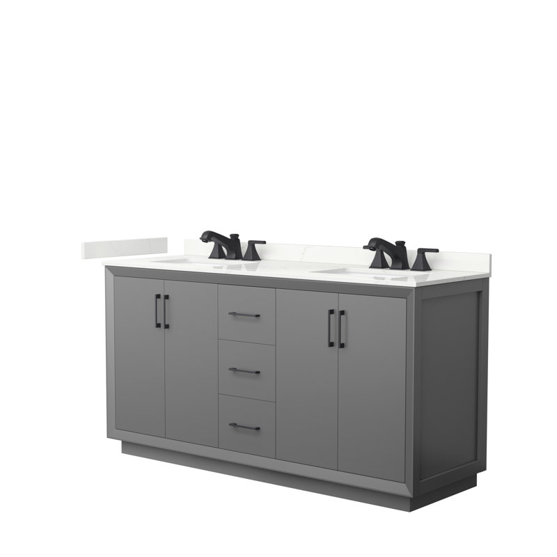 Strada 66'' W Double Vanity, Dark Gray, Giotto Quartz, Brushed Nickel