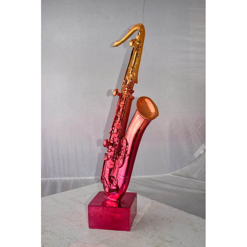 Gerjet Modern Art Saxophone Statue Made of Resin Size: 10" x 8" x 28"H, Gold/Red
