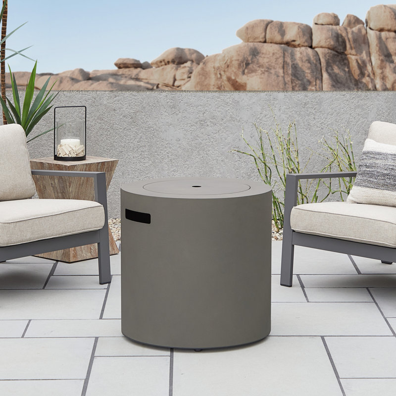 Aegean 24" Round Steel Propane Fire Pit Table with Hidden Tank Storage by Real Flame, Gray