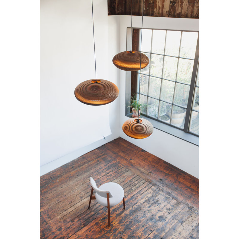 Scraplights Recycled Cardboard Pendant Light - Disc, Brown, 9" H x 20" W x 20" D