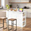 Îlot de cuisine multifonctionnel avec plateau pliable, prise de courant, support à vin, porte-verres à pied, tablettes latérales ouvertes et tablettes réglables-2054981476