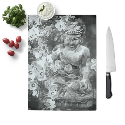 Tempered Glass Buddha Surrounded Chopping Board