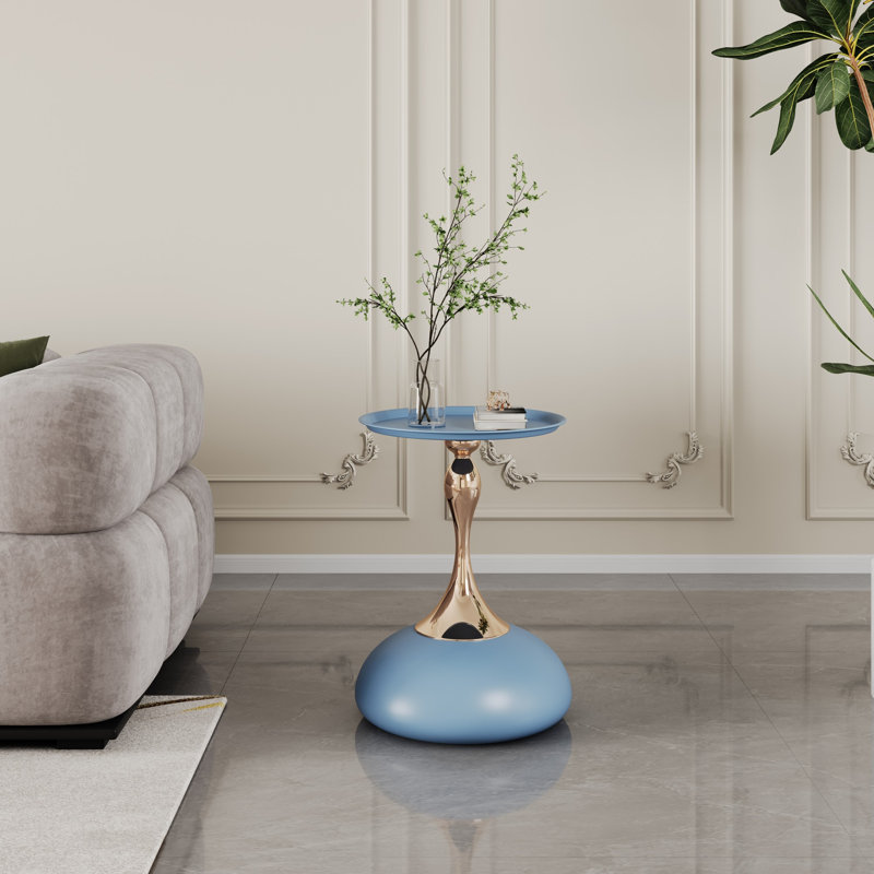 Table de bout en fer Fiontan Luxury Design, table d'appoint ronde minimaliste pour petits espaces, Bleu