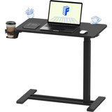 Adjustable Overbed Bedside Table With Wheels Pneumatic Mobile Standing Desk Laptop Desk Rolling Computer Cart Movable Overbed Table Hospital Home Use(27.6" W X 15.7" D)
