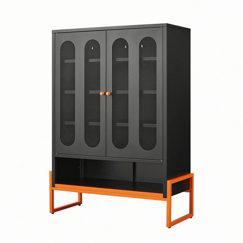 Armoire de rangement pour chaussures autoportante avec portes réglables en filet, Noir