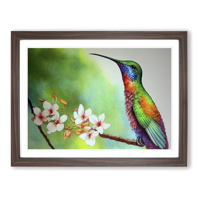 Hummingbird Vol.4 - Single Picture Frame Painting, 46cm H x 64cm W x 2cm D, Walnut