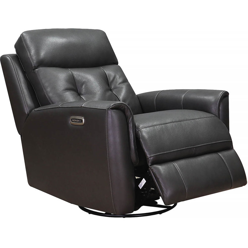 Avanna Power Headrest Top Grain Leather Swivel Glider Recliner, Torino Quartz Gray