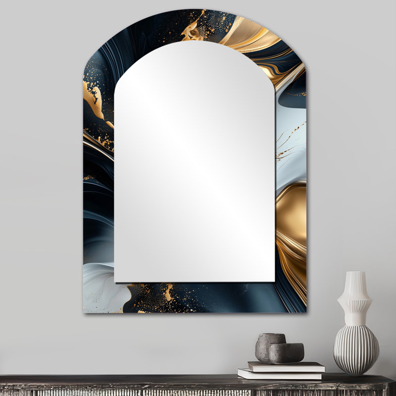 Miroir mural arqué doré et noir captivant I - noir, 34 po x 25 po
