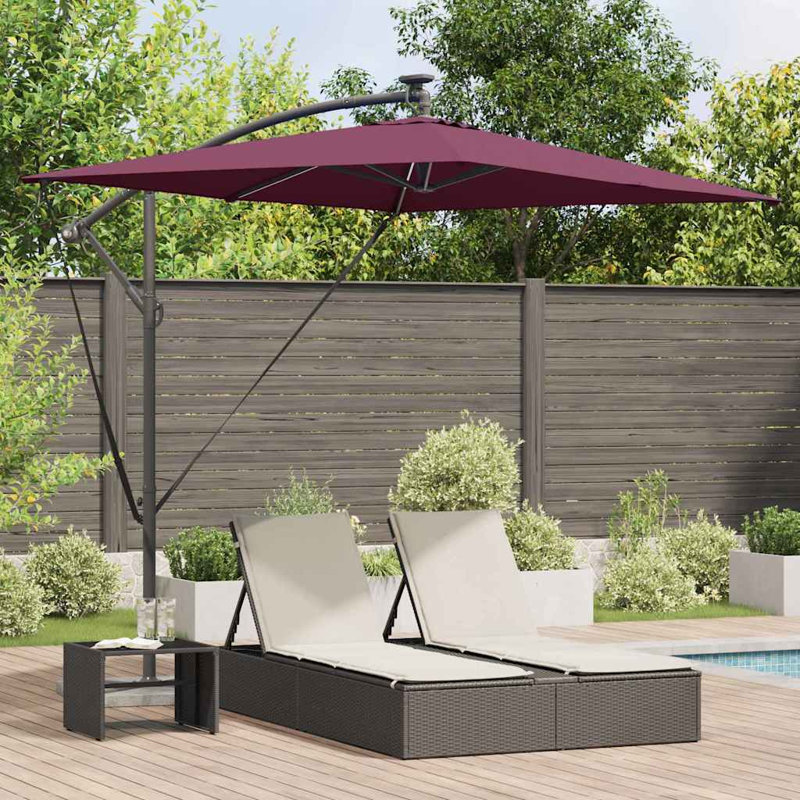 Umbrella with LED Strip Lights Polyester and Aluminium Outdoor Parasol, 254cm H x 200cm W x 200cm D, Red