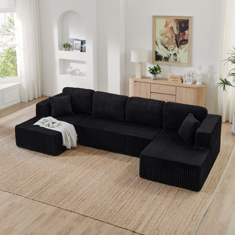 U Shape Modular Sectional Sofa, Black