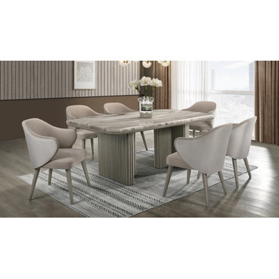 Leiston Modern Marble & Wood 7-pc Dining Set | Grey Oak Base by Hokku Designs