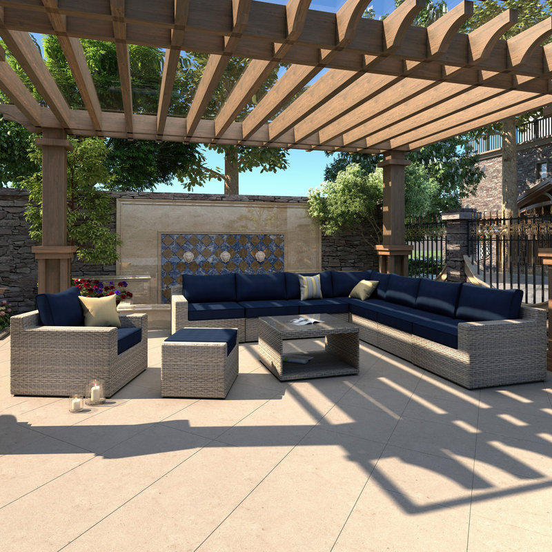 8-Person Patio Conversation Set with Cushions, Navy
