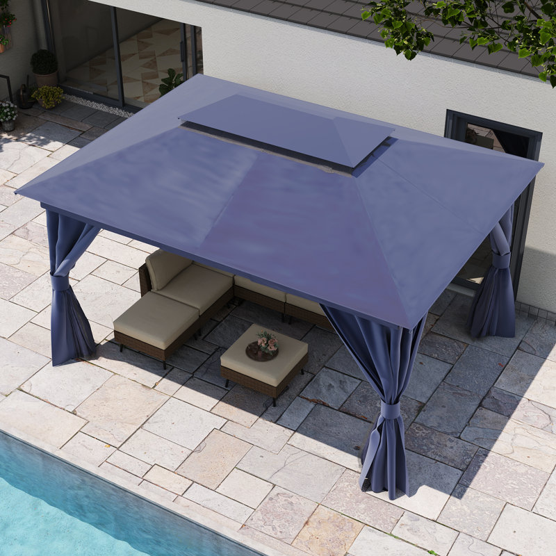 Lausaint Home 10'x13' Steel Patio Gazebo, Navy Blue