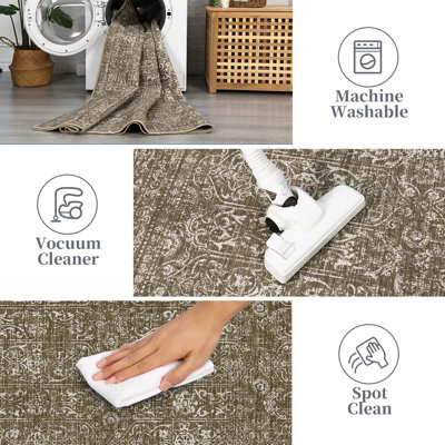 8x10 Living Room Rug Vintage Area Rugs Washable Rugs Stain Resistant Easy Cleaning Carpet Non Slip Carpet Foldable Throw Mat for Nursery BedroomBrown
