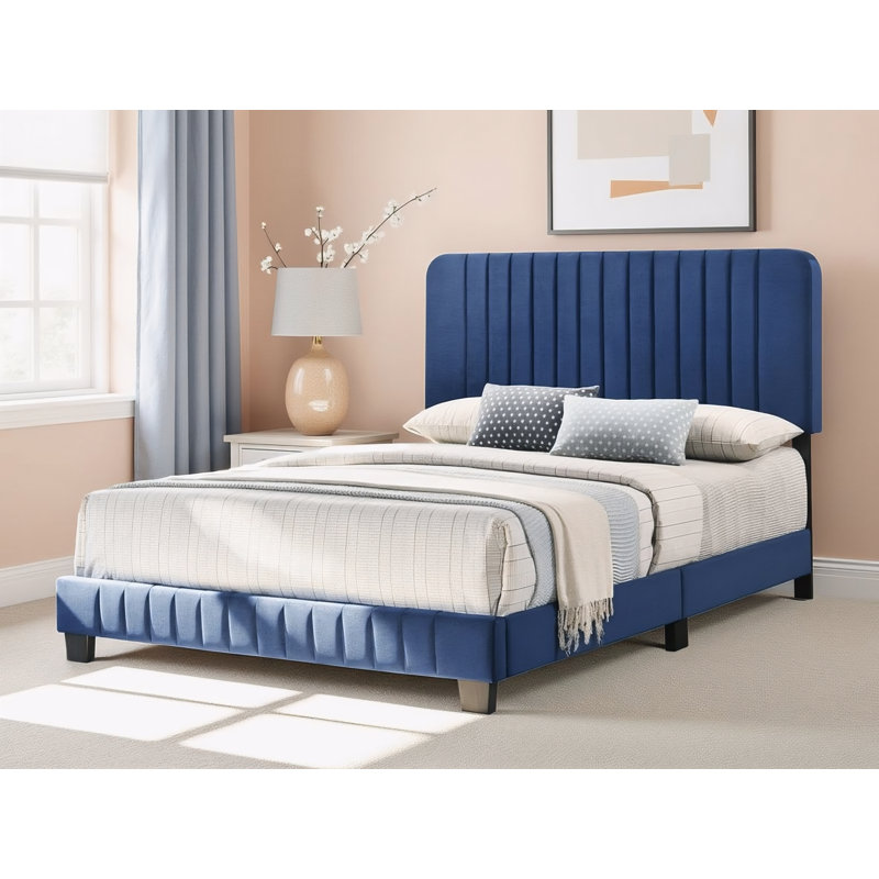 Lit double en velours bleu marine Valletta, Double, Marine
