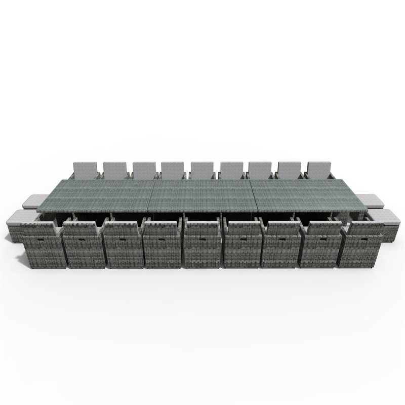 Ensemble de salle à manger rectangulaire en aluminium pour 74 personnes avec coussins de 74,8 po de longueur, Gris, Gris