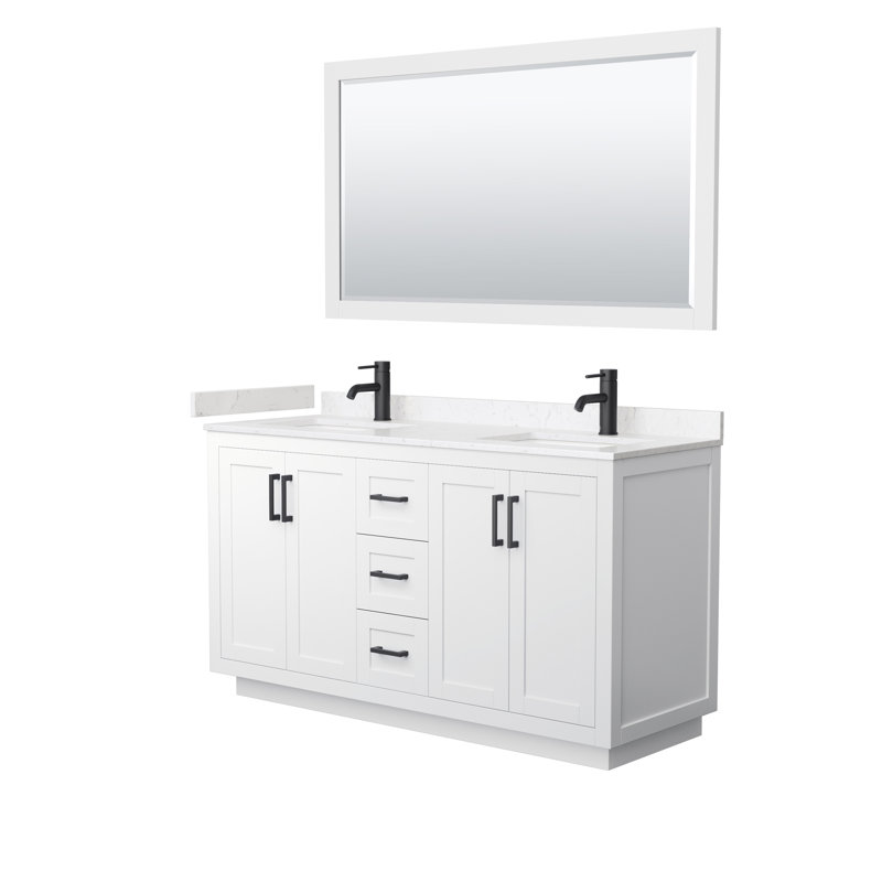 Miranda 60 " W Freestanding Standard Free Standing Single Double Vanity Bathroom Vanity With Cultured Marble Top with Mirror