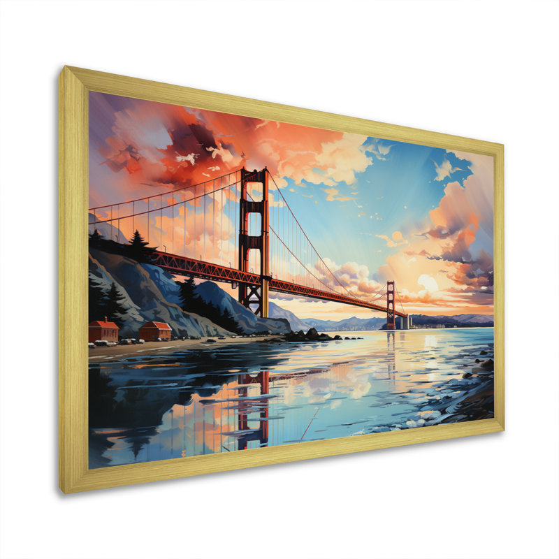Ediva Orange Bridge Golden Gateway VI sur impression sur toile, Cadre doré à une seule photo, H 30 po x l 40 po x P 1,5 po