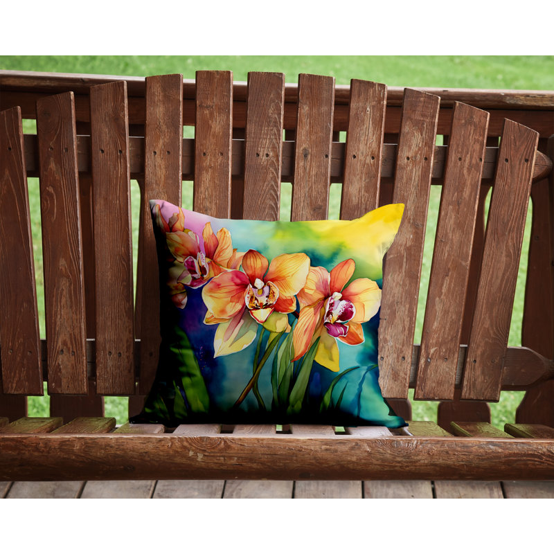 Coussin Orchidées dans l'aquarelle, H 14 po x l 14 po