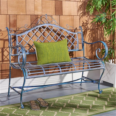 Wrought Iron Garden Bench, 46-inch Wide, for Outdoor Patio and Garden by World Menagerie